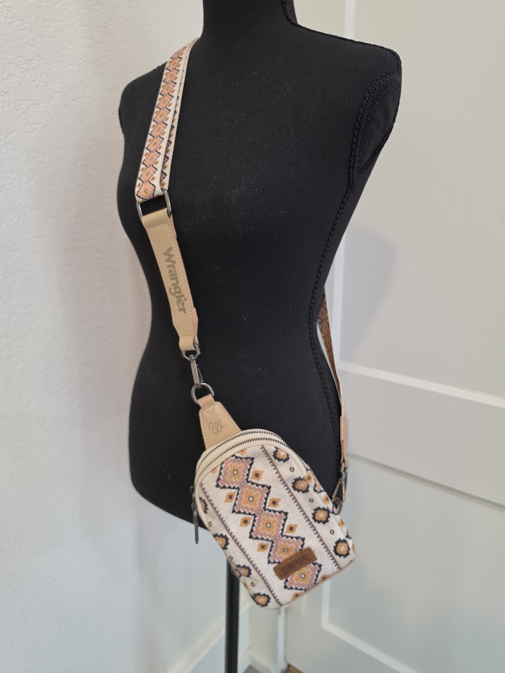 Wrangler Beige & Tan Patterned Mini Crossbody Bag